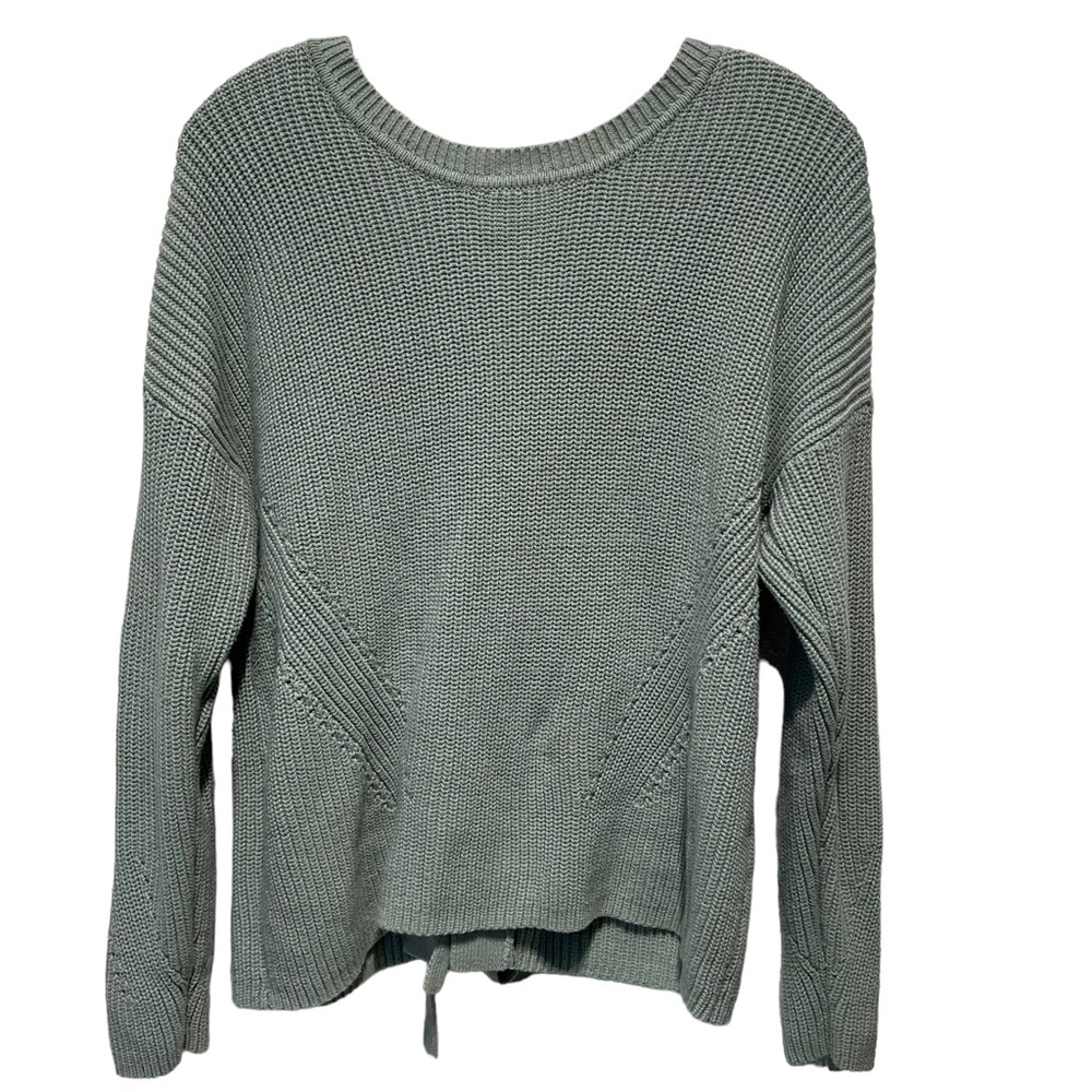Lucky Brand Lace Up Light Mint Green Chunky Knit Sweater - Picture 4 of 11